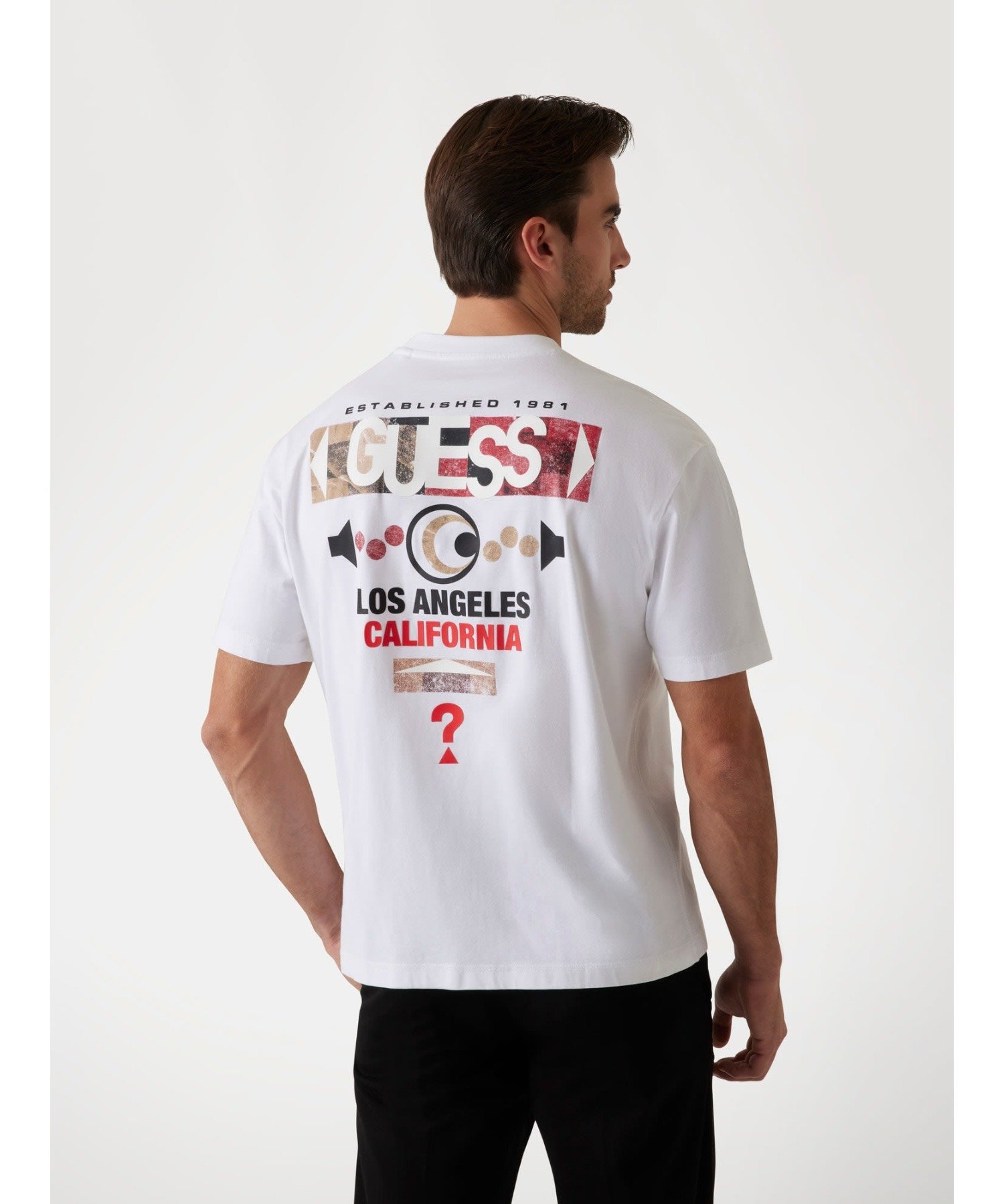 GUESS 半袖Tシャツ(M)Abstract Guess Triangle Tee ゲス トップス カットソー・Tシャツ ネイビー ホワイト