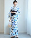 utatane 浴衣2点セット 白地に紺と青のぼかし椿 ウタタネ 着物・浴衣・和装小物 浴衣【送料無料】