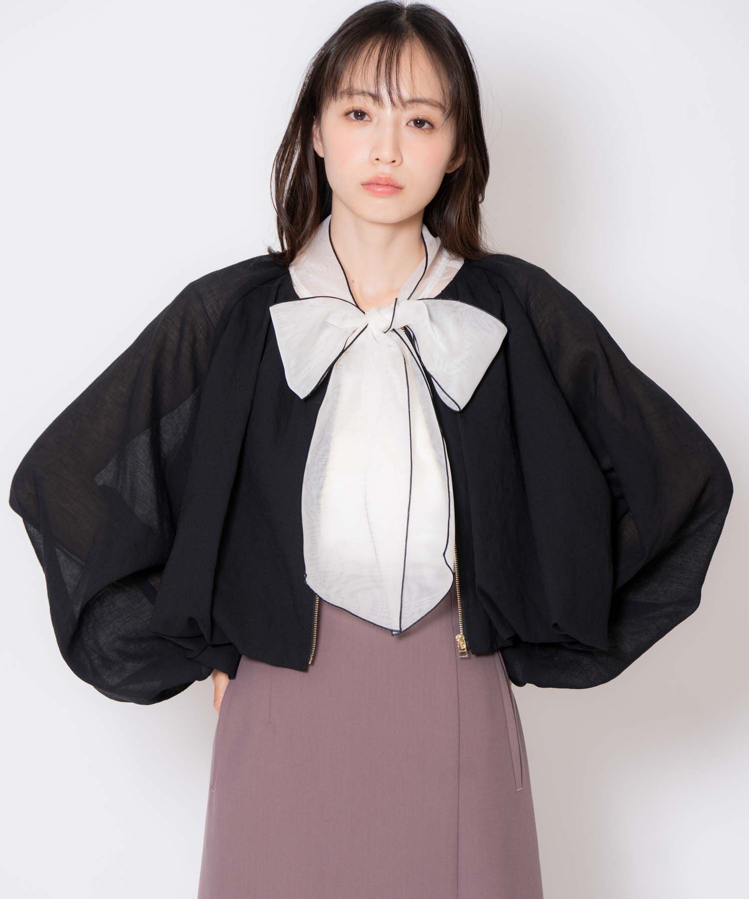Noela シアーバルーンブルゾン ノエラ ジャケット・アウター ブルゾン・ジャンパー ブラック ホワイト【送料無料】