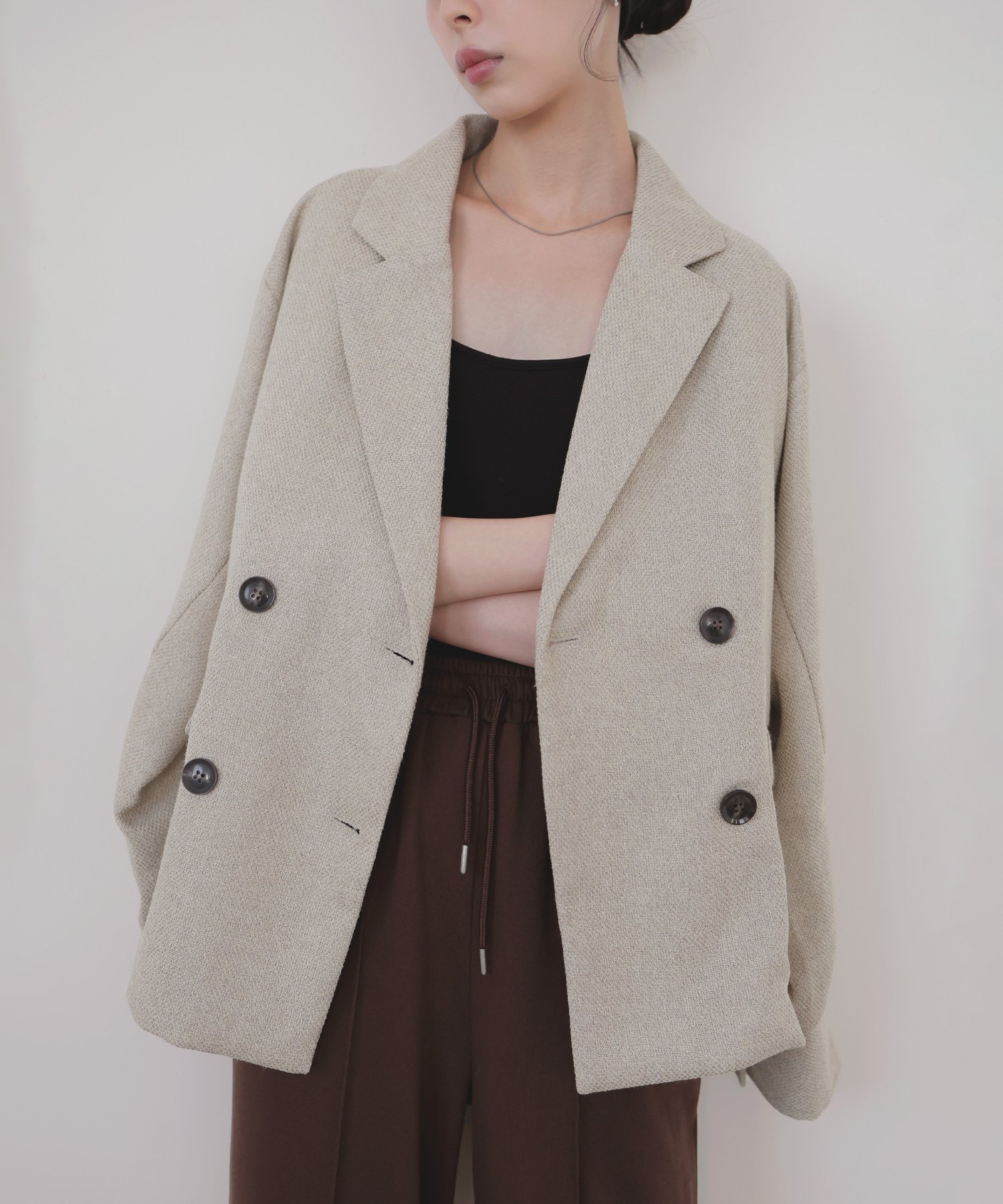 LIAN ツイードダブルテーラードジャケット リアン ジャケット・アウター テーラードジャケット・ブレザー ホワイト ブラック ブラウン グレー【送料無料】のサムネイル