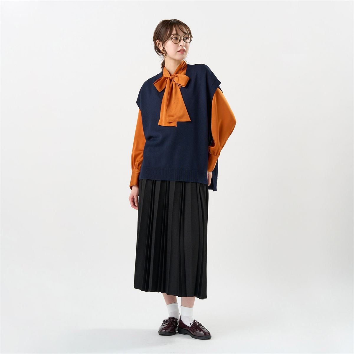 ニット アンチピリング 深Vネック ベスト レディース BL05J505DE50V00-20 トーキョーシャツ トップス ベスト・ジレ ネイビー