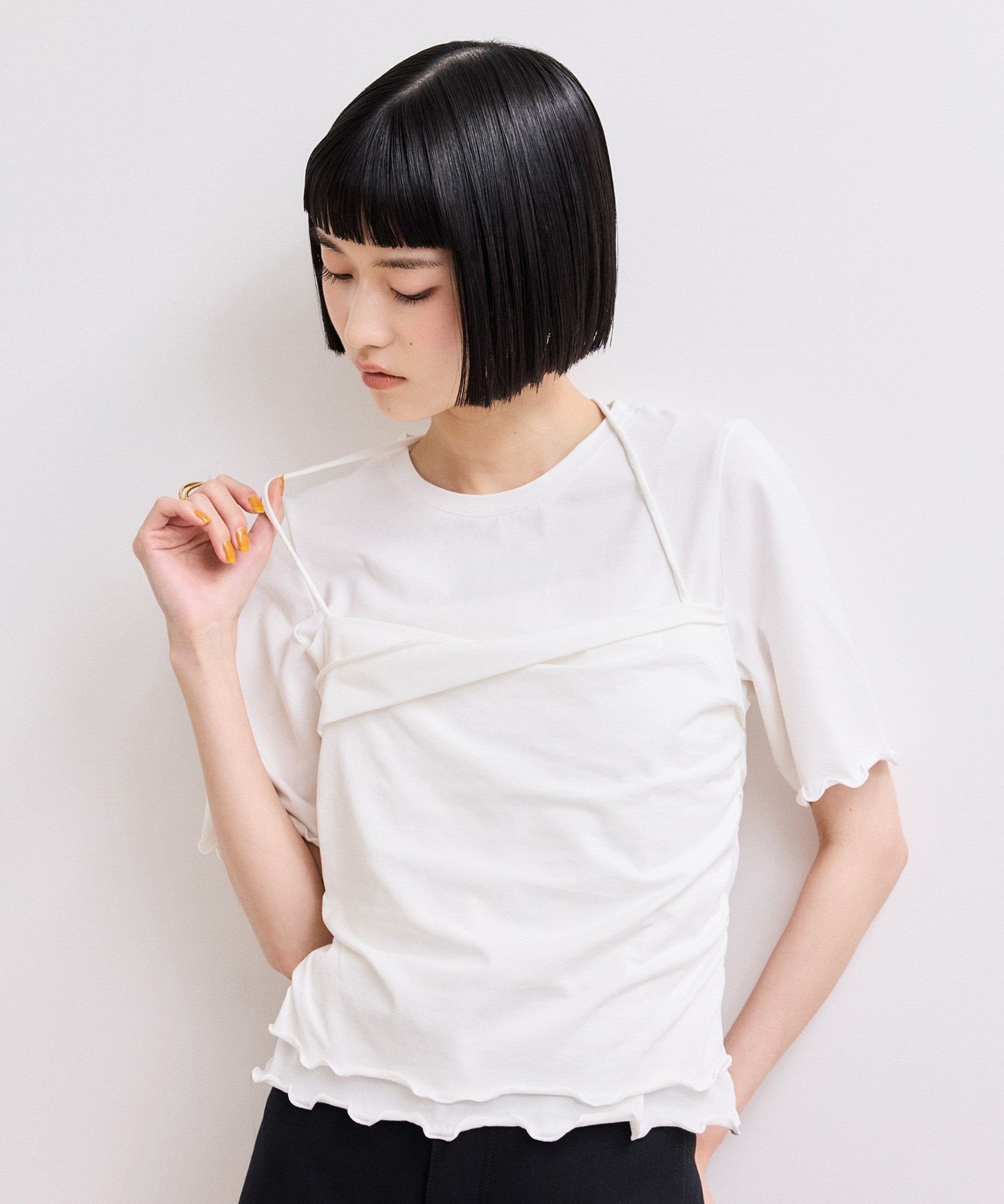 【WEB限定】ベアトップレイヤードカットソー アダムエロペ トップス カットソー・Tシャツ ホワイト ネイビー