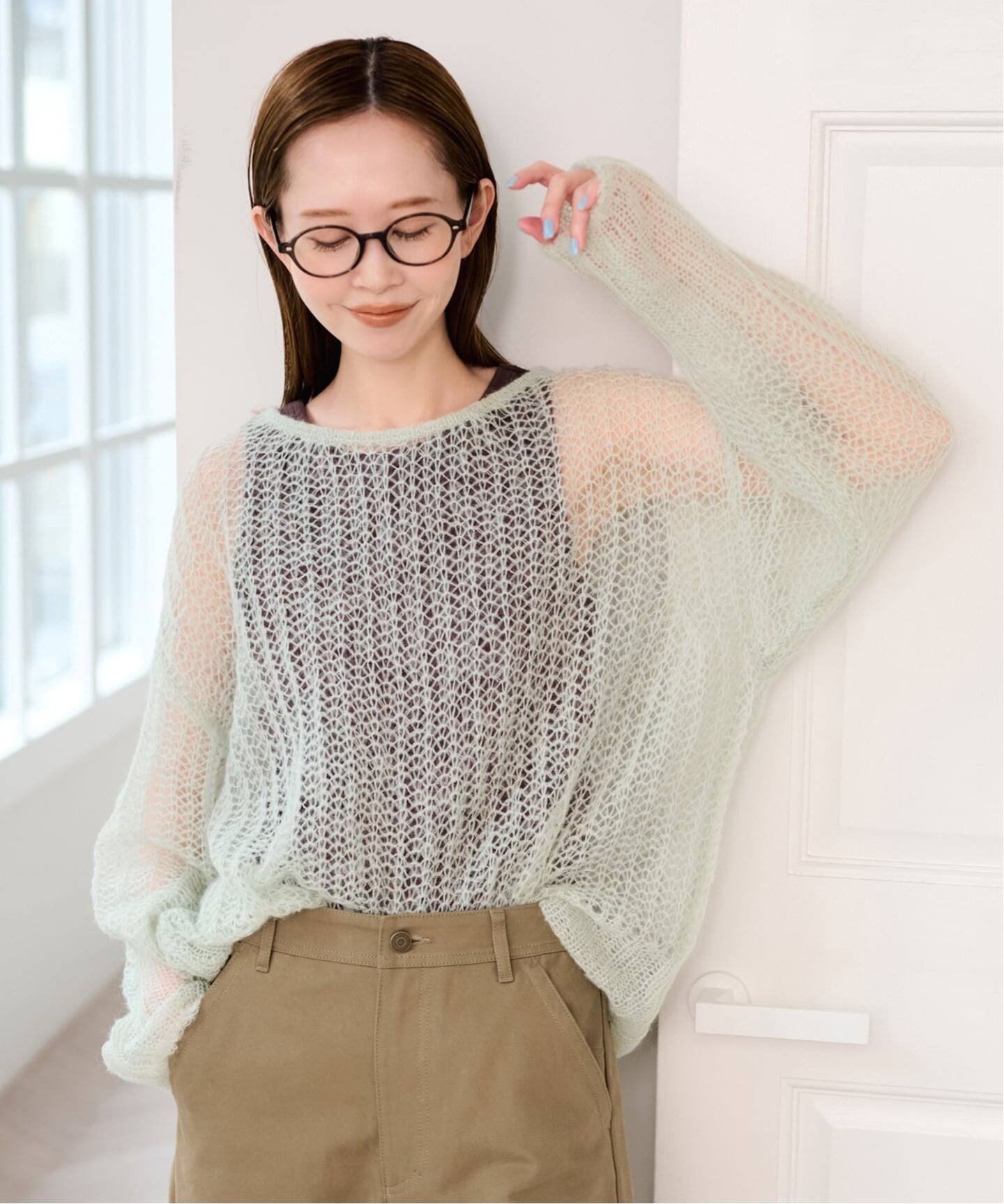 U by SPICK&SPAN 《予約》モヘヤブレンドニット ユーバイスピックアンドスパン トップス ニット ベージュ ピンク グリーン