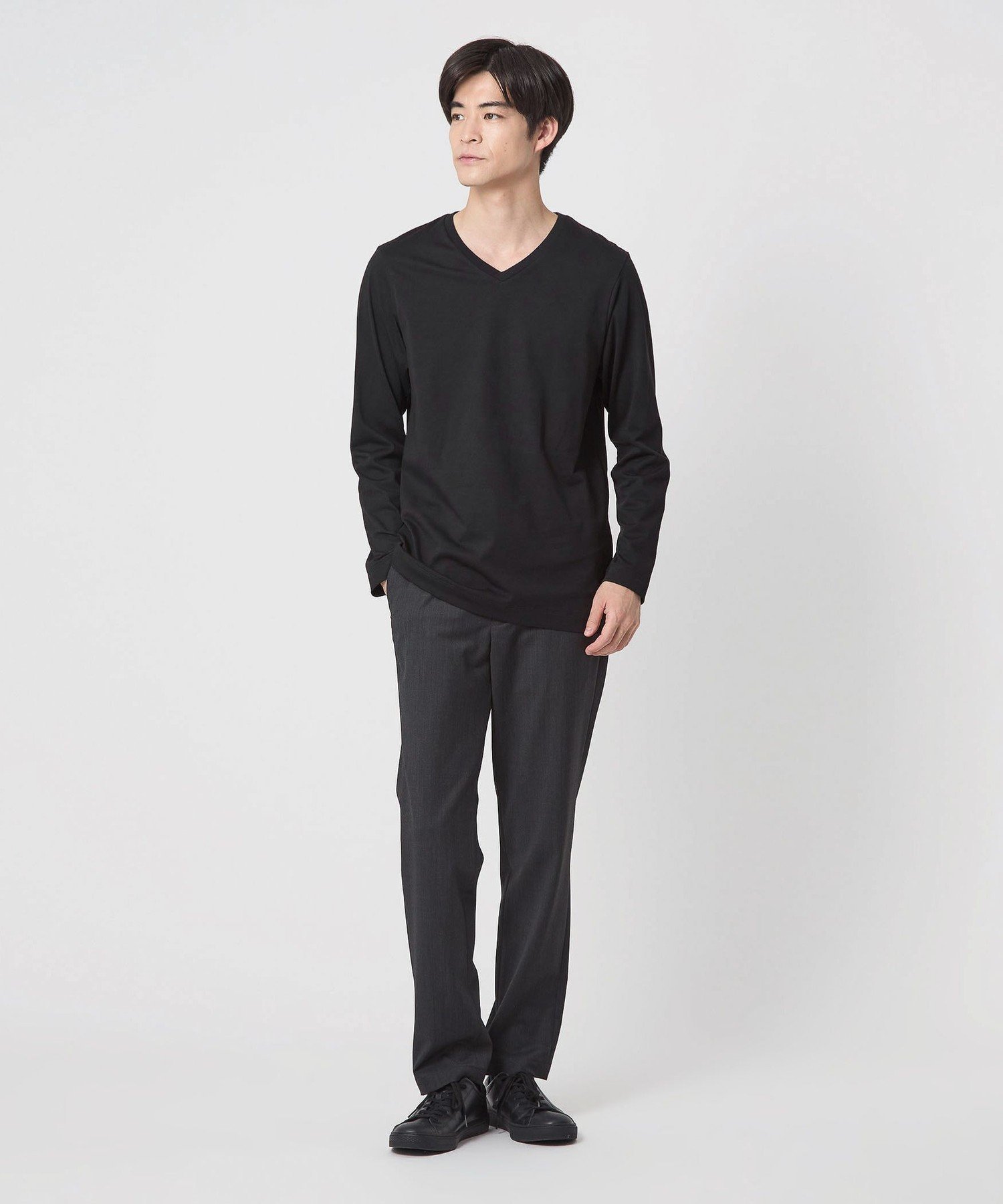 LONG FIBER COTTON クリア Vネック 長袖 Tシャツ ユナイテッドアローズ アウトレット トップス カットソー・Tシャツ ホワイト ブラック