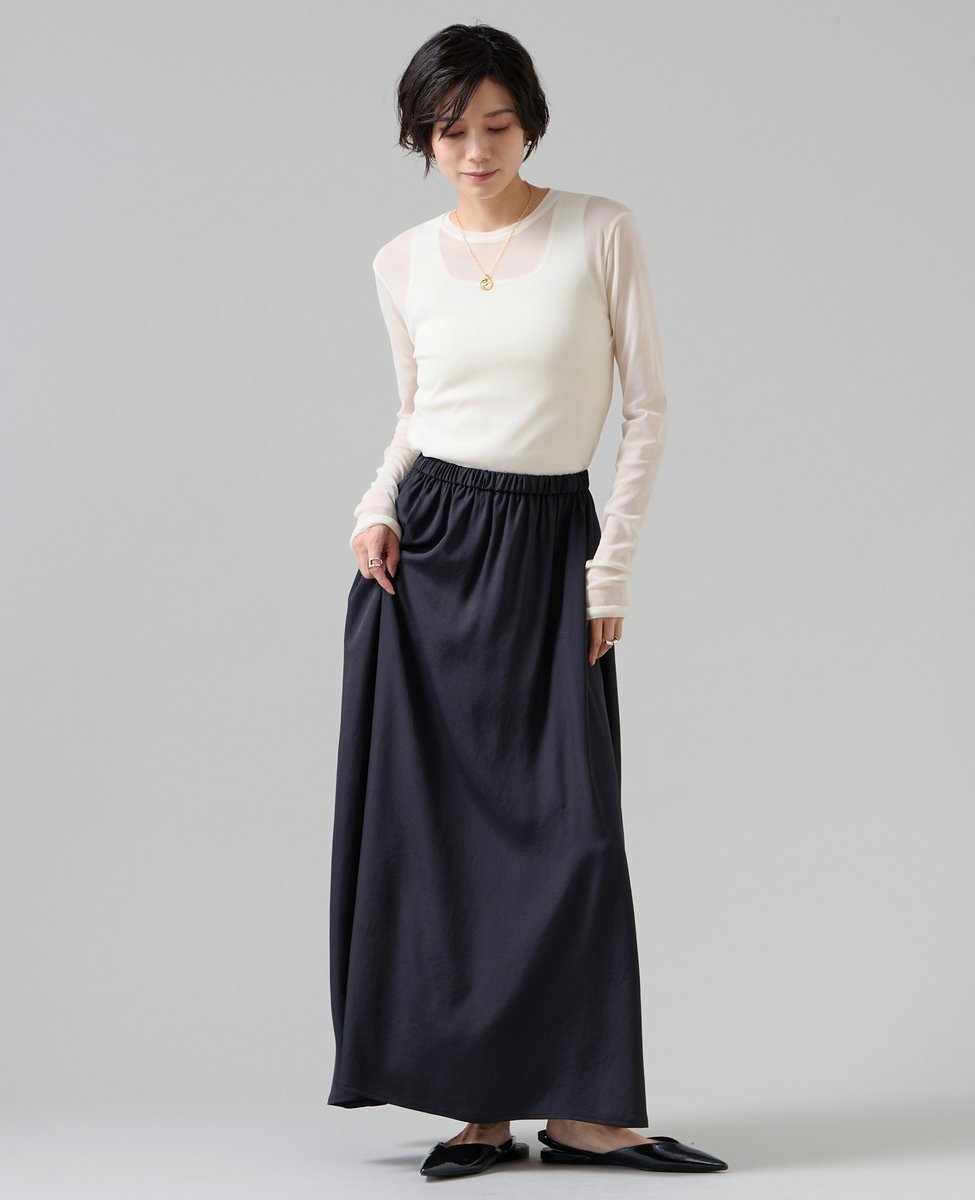 Liesse シアーチュールロングTシャツ リエス トップス カットソー・Tシャツ ブラック ホワイト