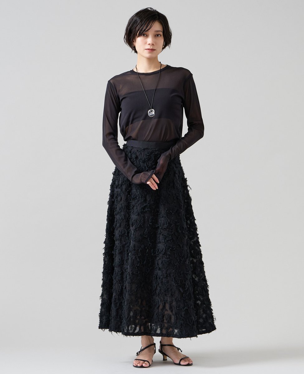 Liesse シアーチュールロングTシャツ リエス トップス カットソー・Tシャツ ブラック ホワイト