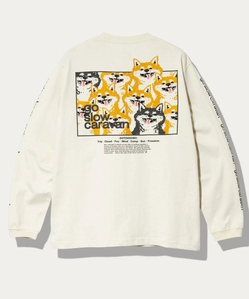 USA/C スクエアLOGOバックプリント ロングスリーブTEE (MENS) ゴースローキャラバン トップス カットソー・Tシャツ オレンジ ブラック ホワイト