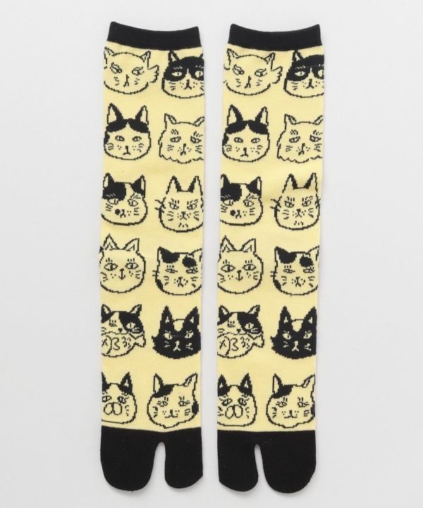 カヤ 【カヤ】猫ノお顔足袋型くつ下(25-28cm) アミナコレクション 靴下・レッグウェア 靴下 ブラック