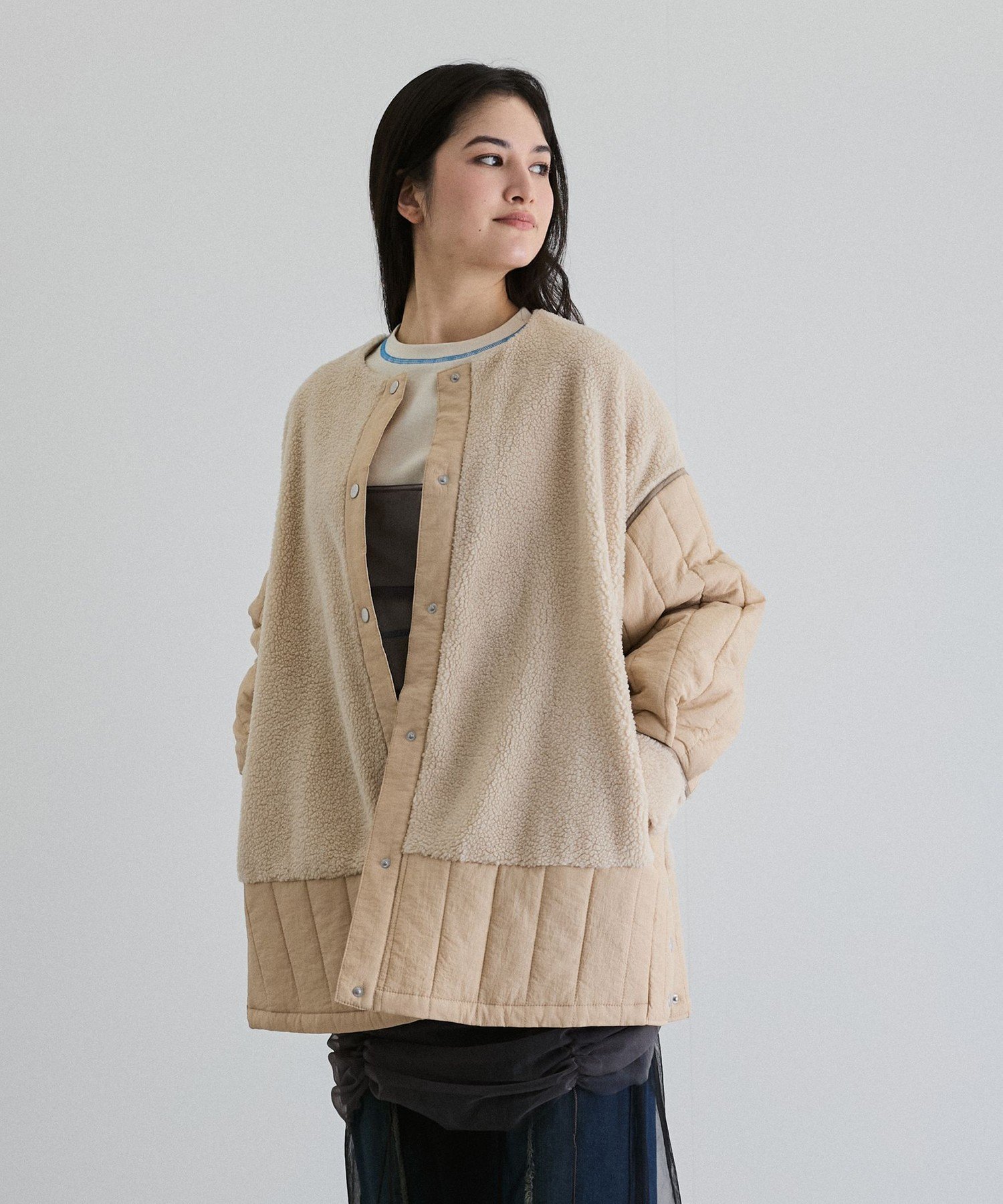 【SALE／50%OFF】VICKY 【ENIM BY VICKY】ボアキルティング切り替え中綿ジャケット ビッキー ジャケット・アウター その他のジャケット・アウター ベージュ ブラウン【送料無料】のサムネイル