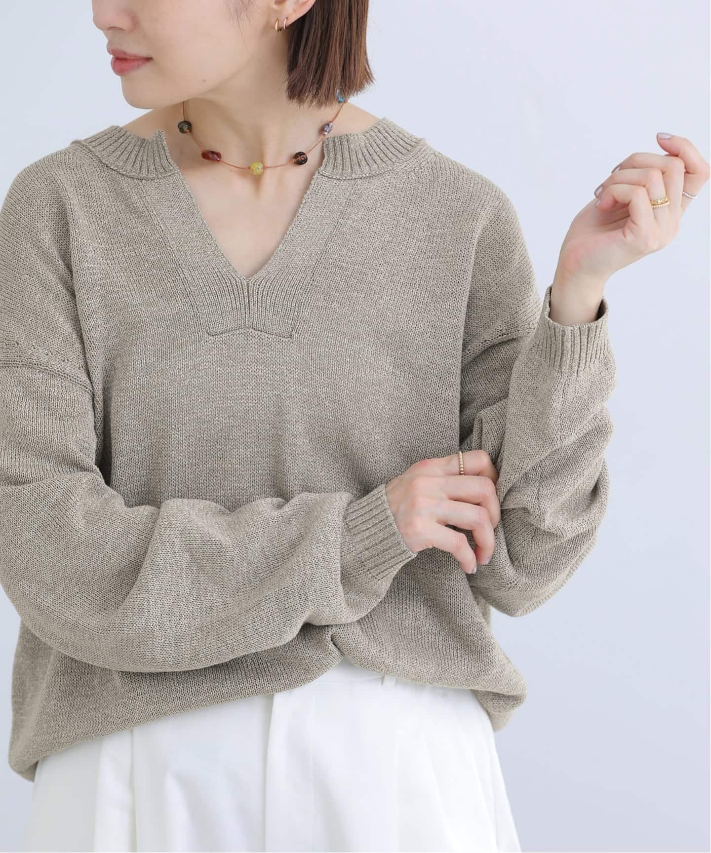 IENA コットンwashiニットプルオーバー イエナ トップス ニット カーキグリーン ブラック