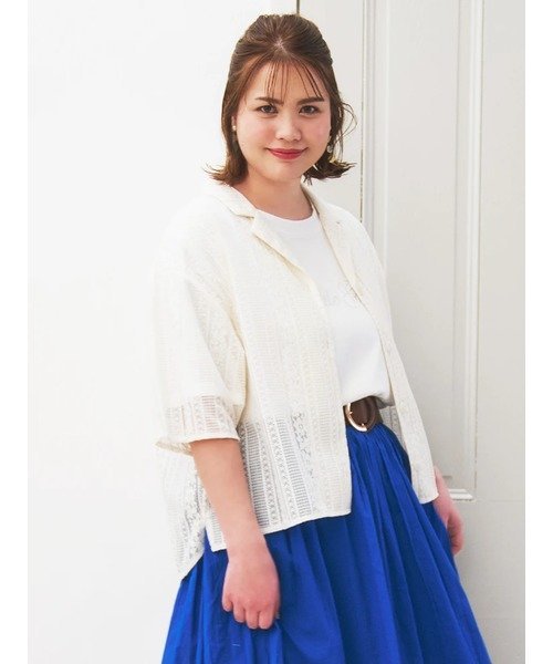Re-J&SUPURE レース開襟シャツ リジェイアンドスプル トップス シャツ・ブラウス ホワイト