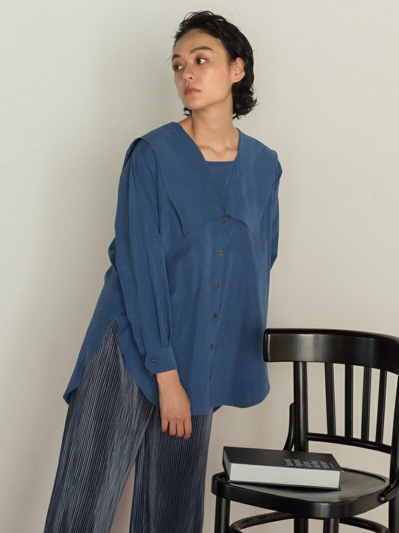 【SALE／50%OFF】MAYSON GREY 【socolla】ピーチサテンビッグカラーブラウス＜洗濯機で洗える＞ メイソングレイ トップス シャツ・ブラウス ブラック ホワイト ブルー【送料無料】のサムネイル