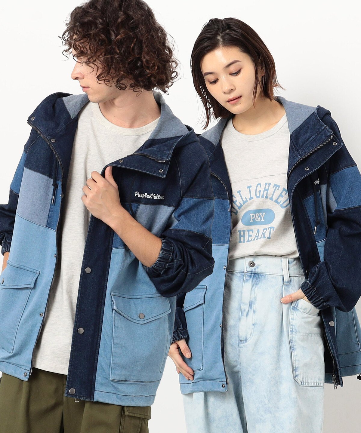 【SALE／10%OFF】Purple&Yellow デニム配色マウンテンパーカ コムサイズム ジャケット・アウター マウンテンパーカー ブラック ネイビー【送料無料】