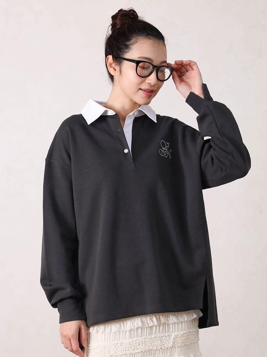 Vin ロゴ刺繍シャツカラープルオーバー ヴァン トップス カットソー・Tシャツ グレー