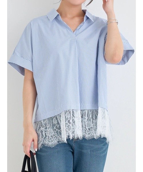 【SALE／57%OFF】Re-J&SUPURE 裾レーススキッパーシャツ リジェイアンドスプル トップス シャツ・ブラウス ホワイト