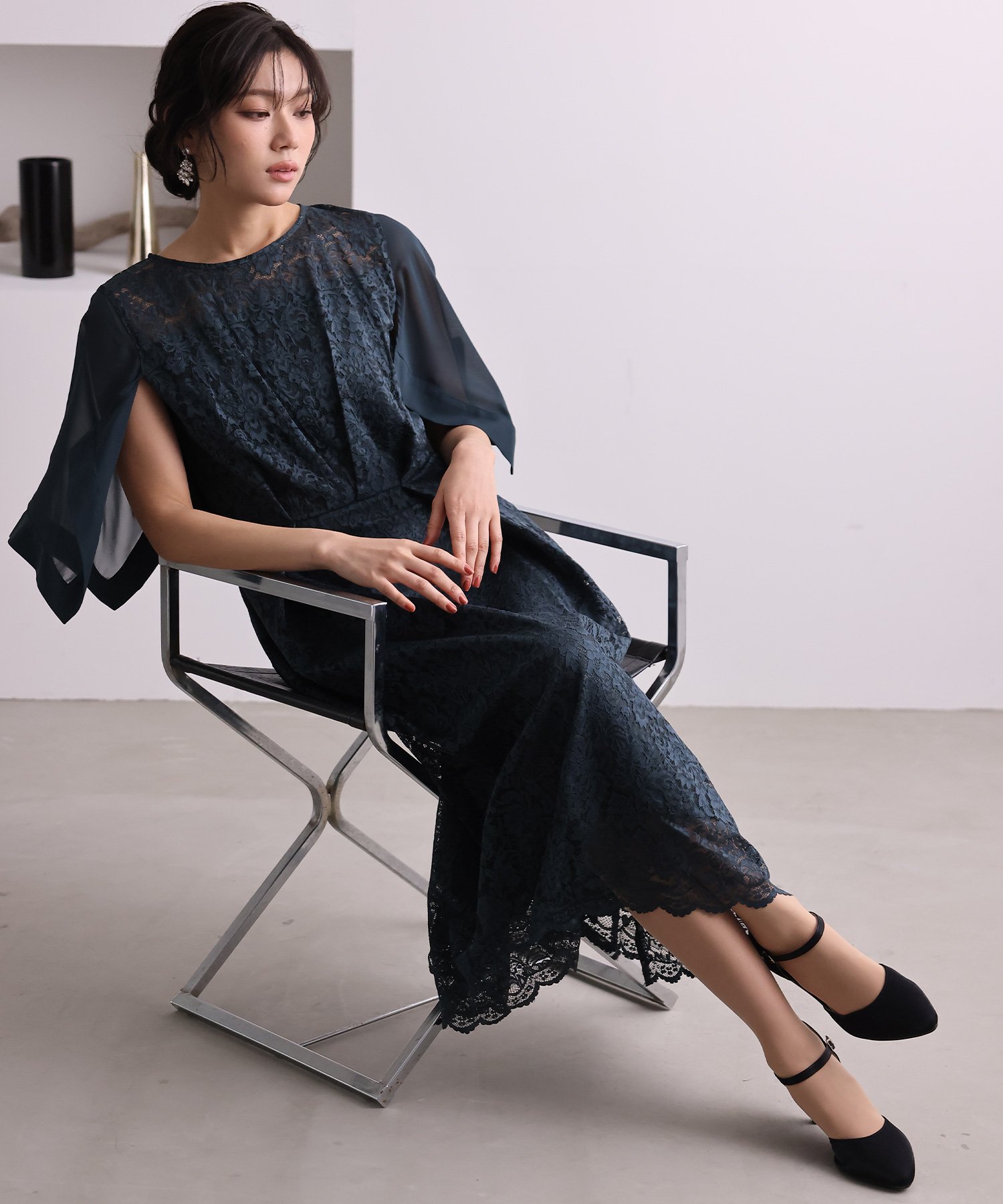 PourVous シフォンレースワンピース結婚式オケージョンドレス同窓会パーティードレスお呼ばれ プールヴ..