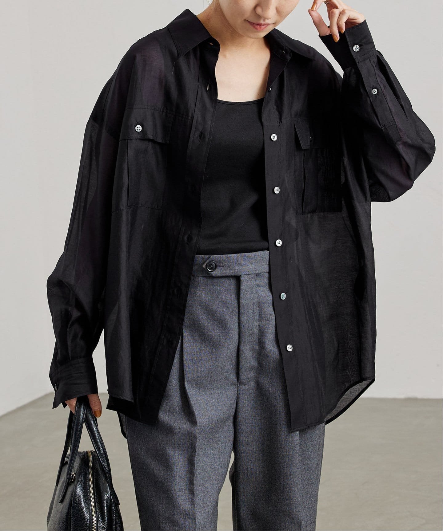 FRAMeWORK シアーオーガンジーWORKシャツ フレームワーク トップス シャツ・ブラウス ネイビー ブラウン ベージュ【送料無料】のサムネイル