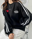 【SALE/15%OFF】GeeRA 《FIRSTMOODコラボ》ハート刺しゅうライン裏起毛スウェット ジーラ トップス スウェット・トレーナー ベージュ ブラ...