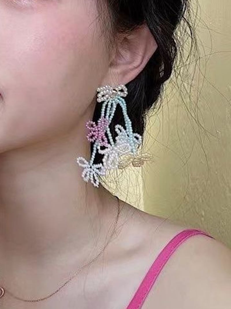パール&ビーズデザインピアス スレンダー アクセサリー・腕時計 ピアス ホワイト