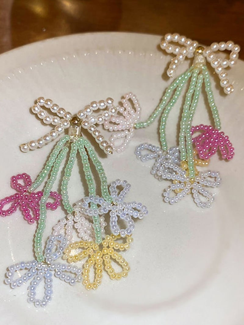 パール&ビーズデザインピアス スレンダー アクセサリー・腕時計 ピアス ホワイト