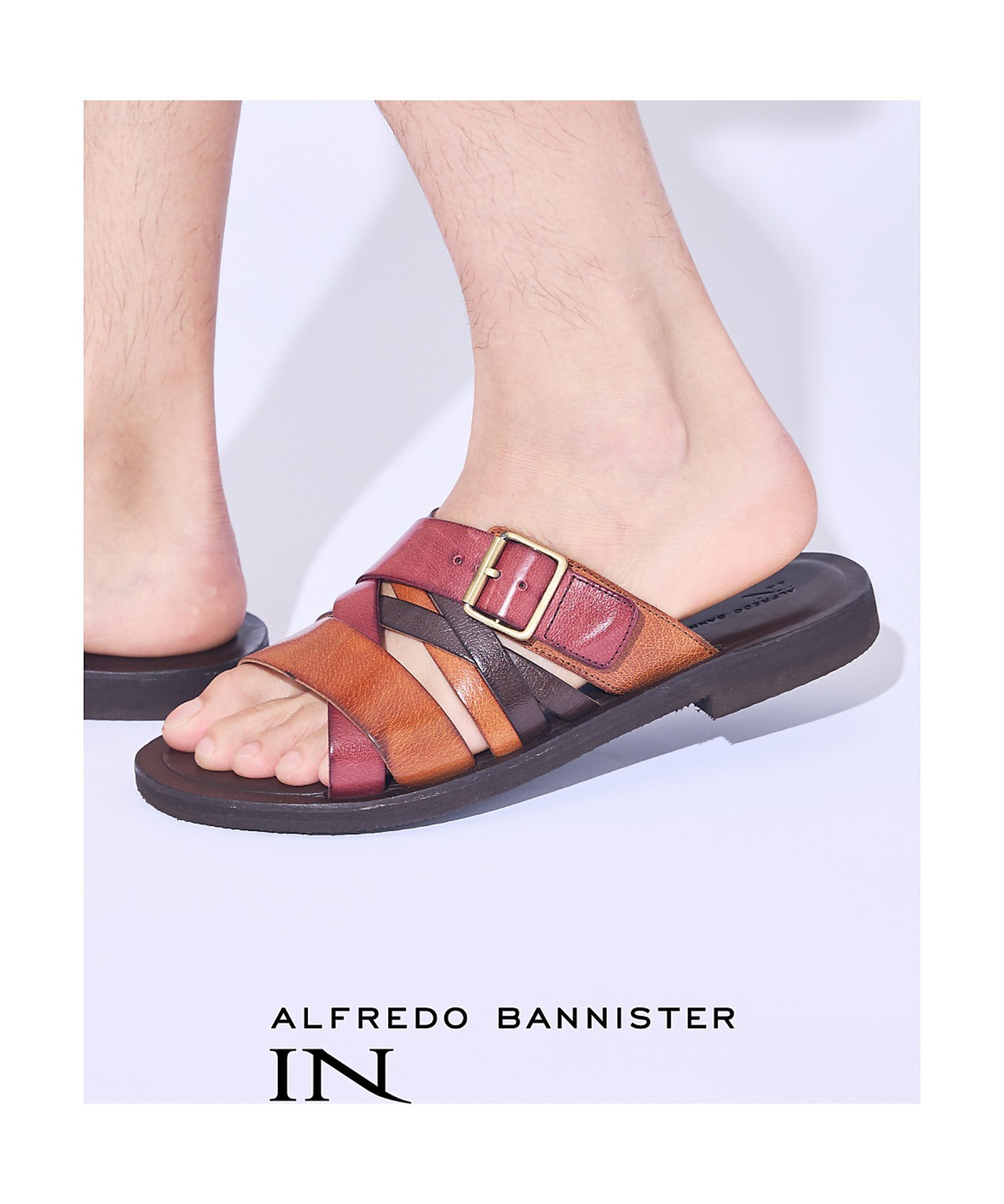 alfredoBANNISTER 【WEB別注】マルチクロスレザーサンダル アルフレッド・バニスター シューズ・靴 サンダル ブラック【送料無料】