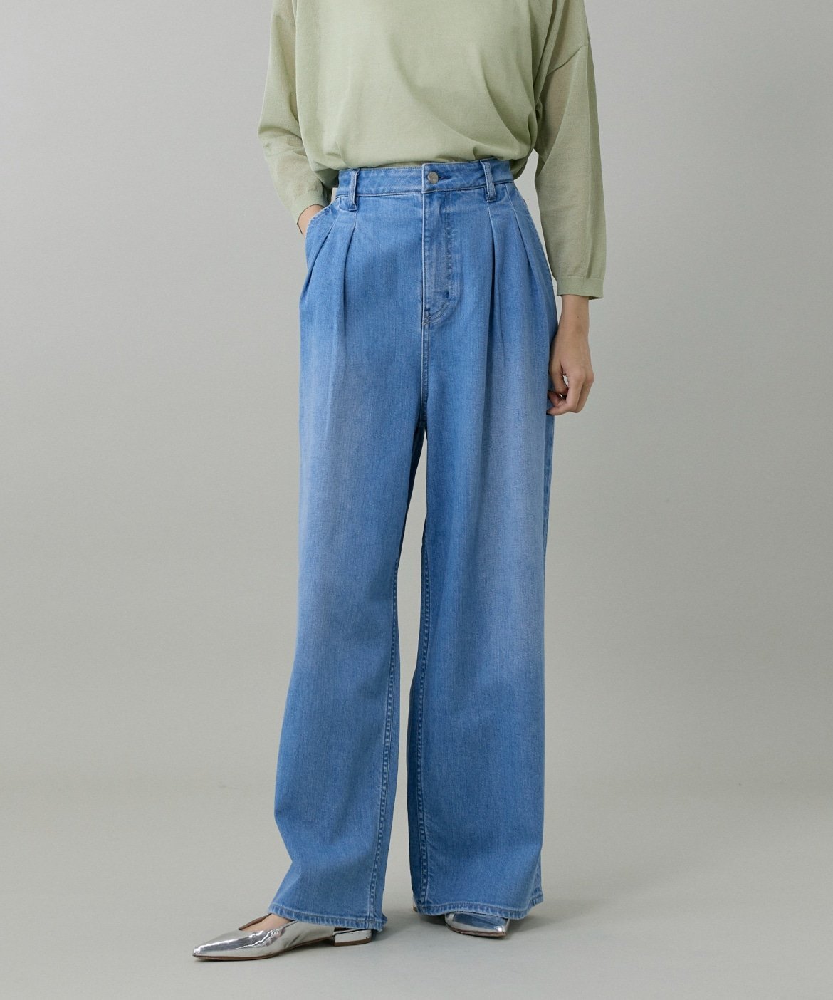 INED INED別注 ツータックワイドデニム Lemongrass《Healthy DENIM》 イネド パンツ ジーンズ・デニムパンツ ブルー