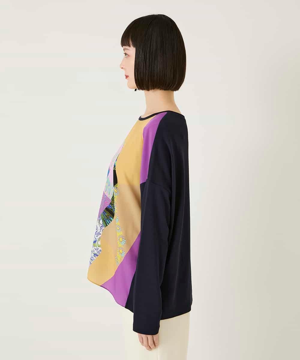 HIROKO BIS デシンジョイントアートプリントプルオーバー /洗える ヒロコ ビス トップス カットソー・Tシャツ ネイビー