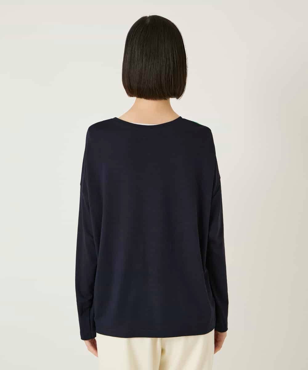 HIROKO BIS デシンジョイントアートプリントプルオーバー /洗える ヒロコ ビス トップス カットソー・Tシャツ ネイビー