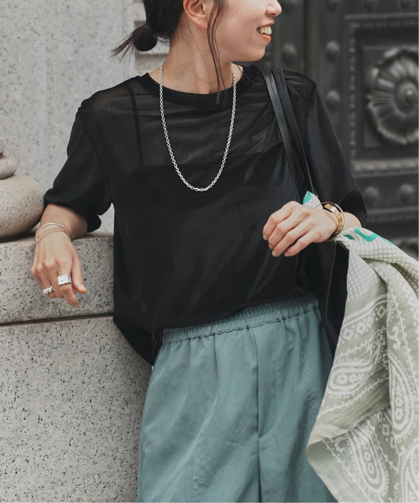 VERMEIL par iena ベロアメッシュプルオーバー ヴェルメイユ パー イエナ トップス カットソー・Tシャツ ベージュ ブラック
