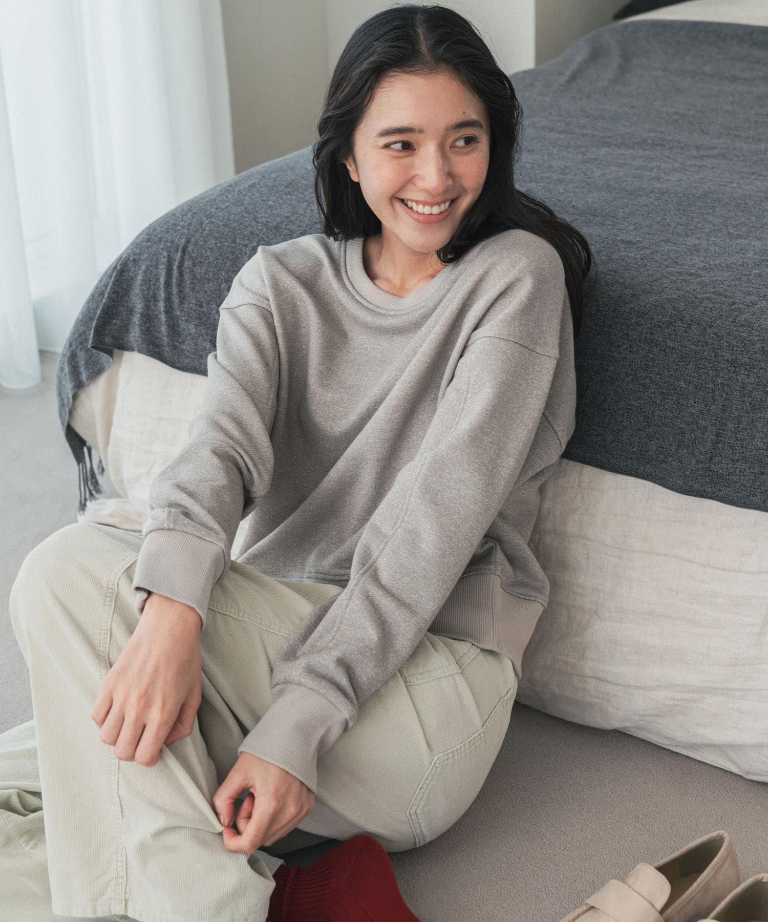URBAN RESEARCH DOORS コンパクトラメスウェット アーバンリサーチドアーズ トップス スウェット・トレーナー ベージュ グレー【送料無料】