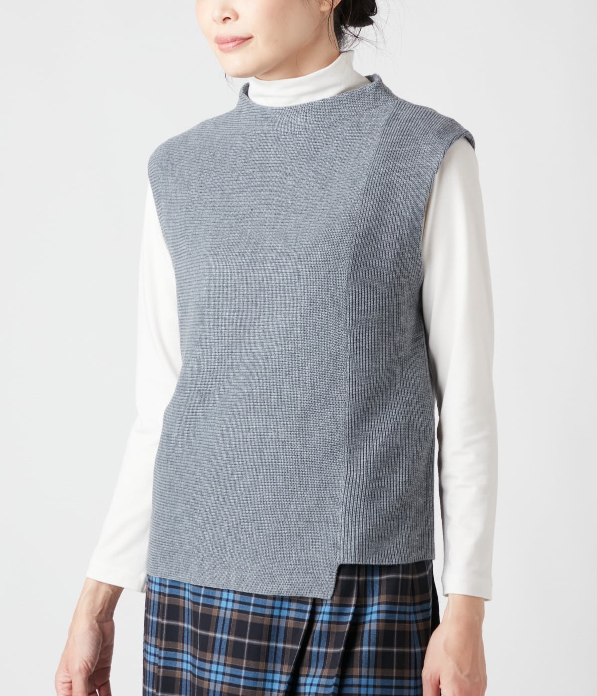 NEWYORKER WOMEN L-SIZE 【L】【手洗い可能】ポリアクリルナイロンウール 肩畦アシンメトリーベスト ニューヨーカー エルサイズ トップス ニット グレー ネイビー