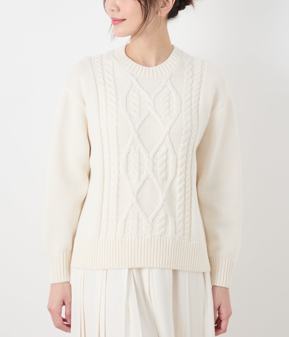 NEWYORKER WOMEN L-SIZE 【L】コットンポリエステル パネルケーブルプルオーバー ニューヨーカー エルサイズ トップス ニット ホワイト