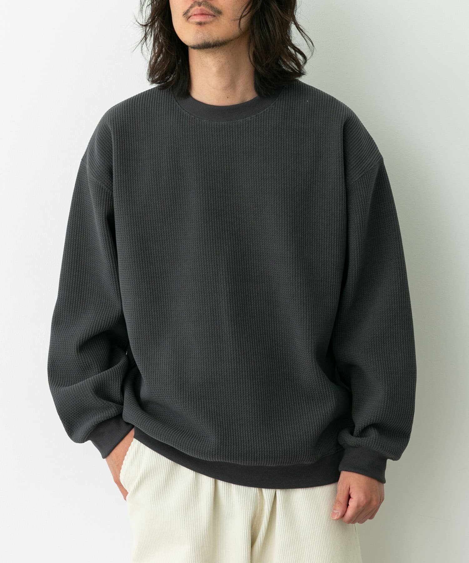 Sonny Label 裏起毛ワッフルリラックスフィットプルオーバー サニーレーベル トップス カットソー・Tシャツ ホワイト グレー カーキグリーン【送料無料】