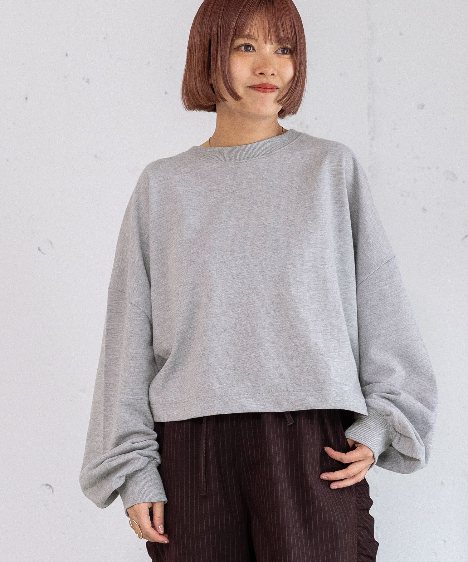POU DOU DOU ミニ裏毛クロップドトップス プードゥードゥー トップス カットソー・Tシャツ グレー パープル ブルー