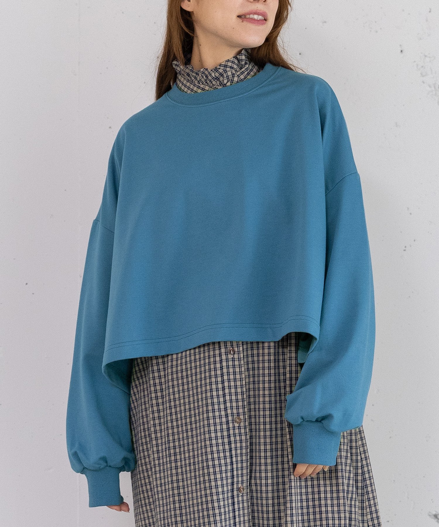 POU DOU DOU ミニ裏毛クロップドトップス プードゥードゥー トップス カットソー・Tシャツ グレー パープル ブルー