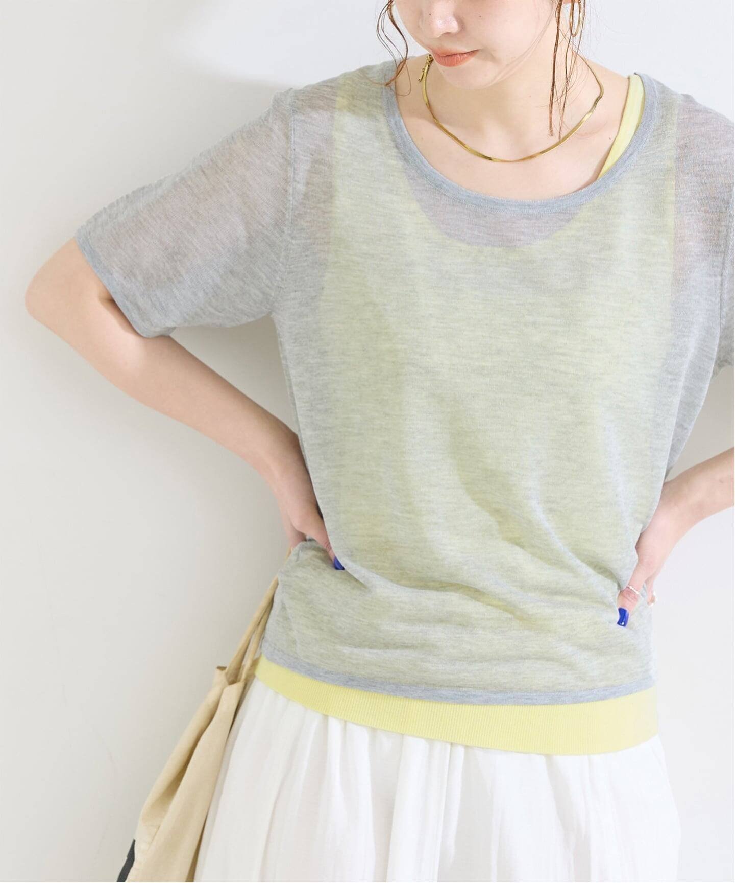 Other - B.C STOCK 《2枚セット》手洗い可 / タンク付きニットTEE set ベーセーストック トップス ニット ブラウン ブルー グレー【送料無料】