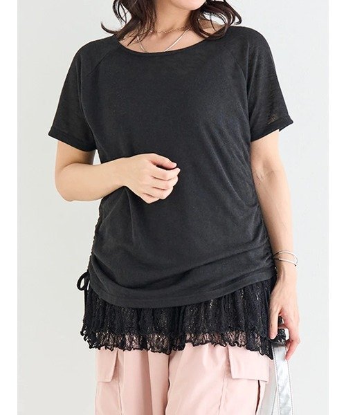 Re-J&SUPURE [SET]裾ドロストラグラントップス×裾レースキャミソール リジェイアンドスプル トップス カットソー・Tシャツ グレー