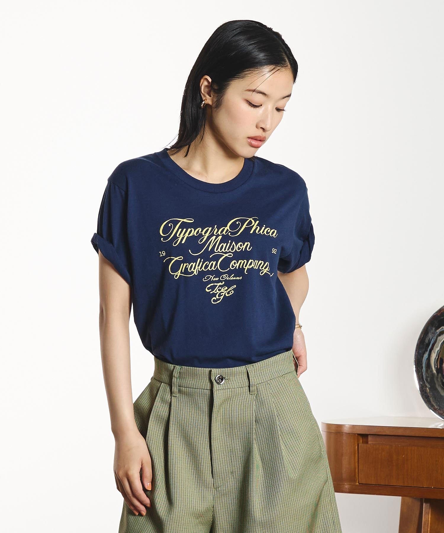 ROSE BUD mag.by c/LOGO S/S TEE ローズバッド トップス カットソー・Tシャツ ネイビー ベージュ