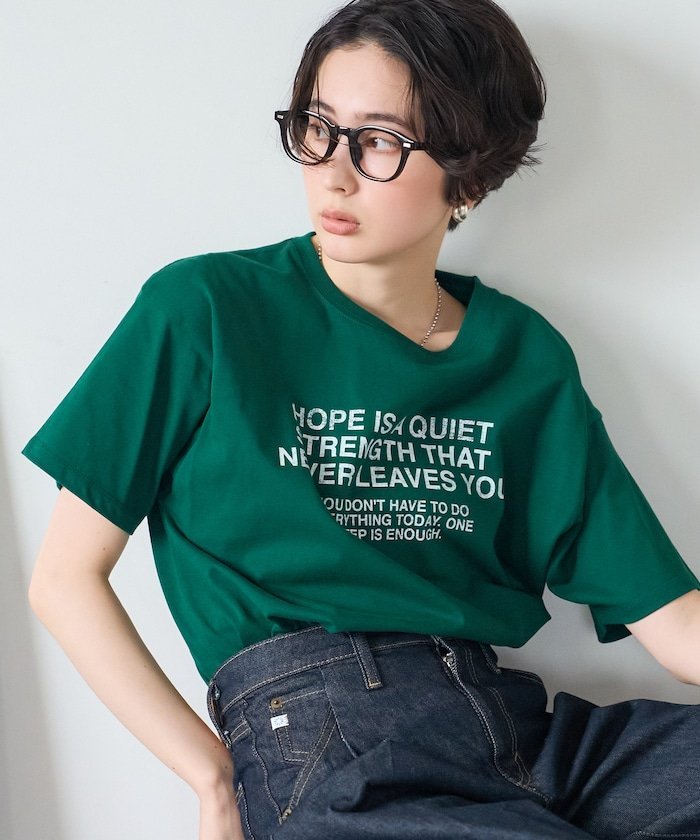 メッセージTシャツ フリークスストア トップス カットソー・Tシャツ ホワイト グリーン ベージュ