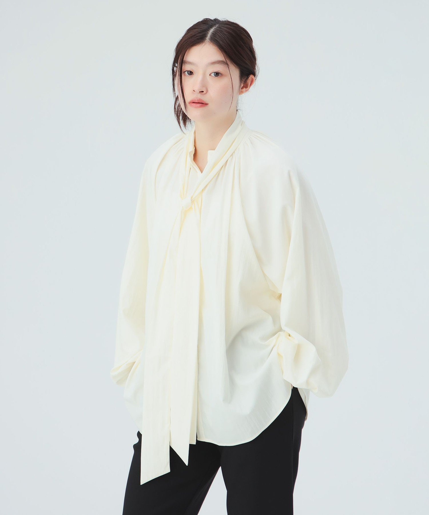 BEAMS HEART WOMEN ボウタイ セット ノーカラー ブラウス ビームス ハート トップス シャツ・ブラウス ホワイト グレー【送料無料】