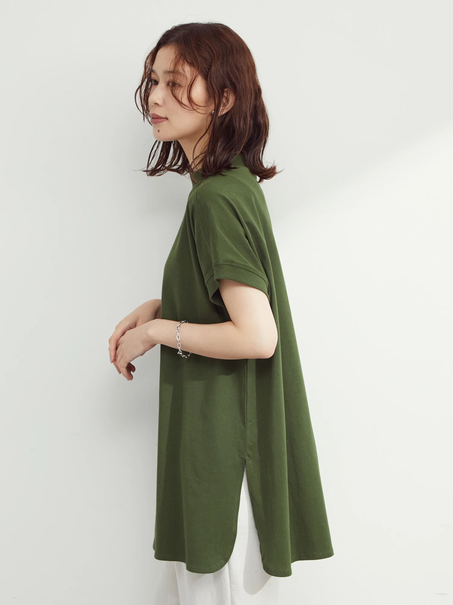 【SALE／74%OFF】Green Parks プチハイネックチュニック グリーンパークス カットソー Uネックカットソー ブラック グリーン ブルー ベージュ