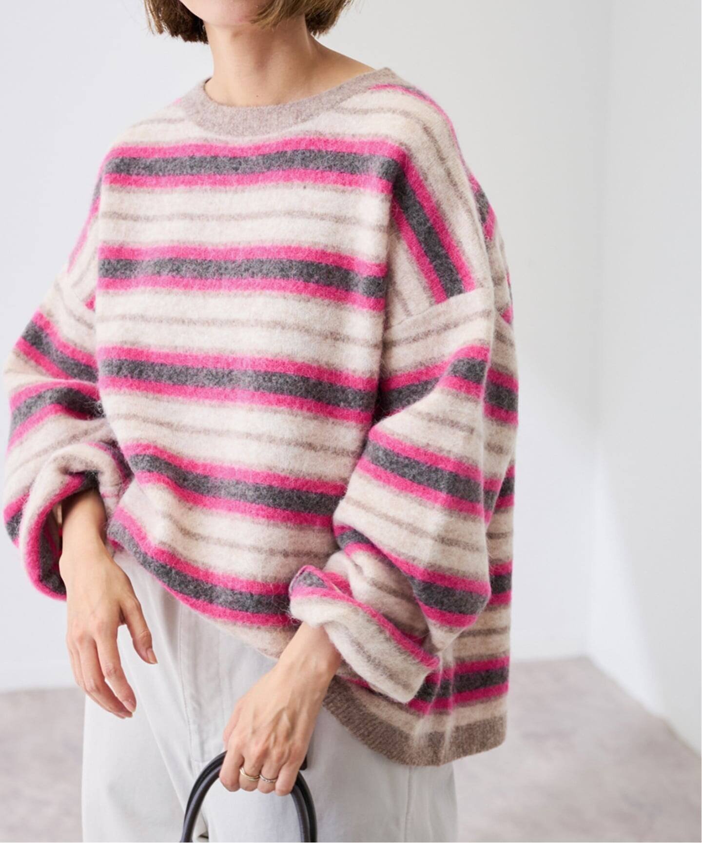 FRAMeWORK マルチボーダープルオーバー フレームワーク トップス ニット ピンク ブルー【送料無料】