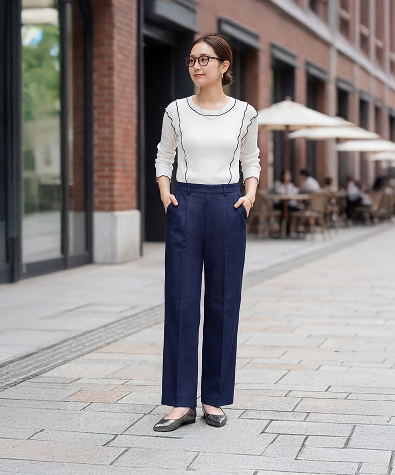 STYLE DELI デニム風センターラインストレートパンツ スタイルデリ パンツ ジーンズ・デニムパンツ ブラック ネイビー