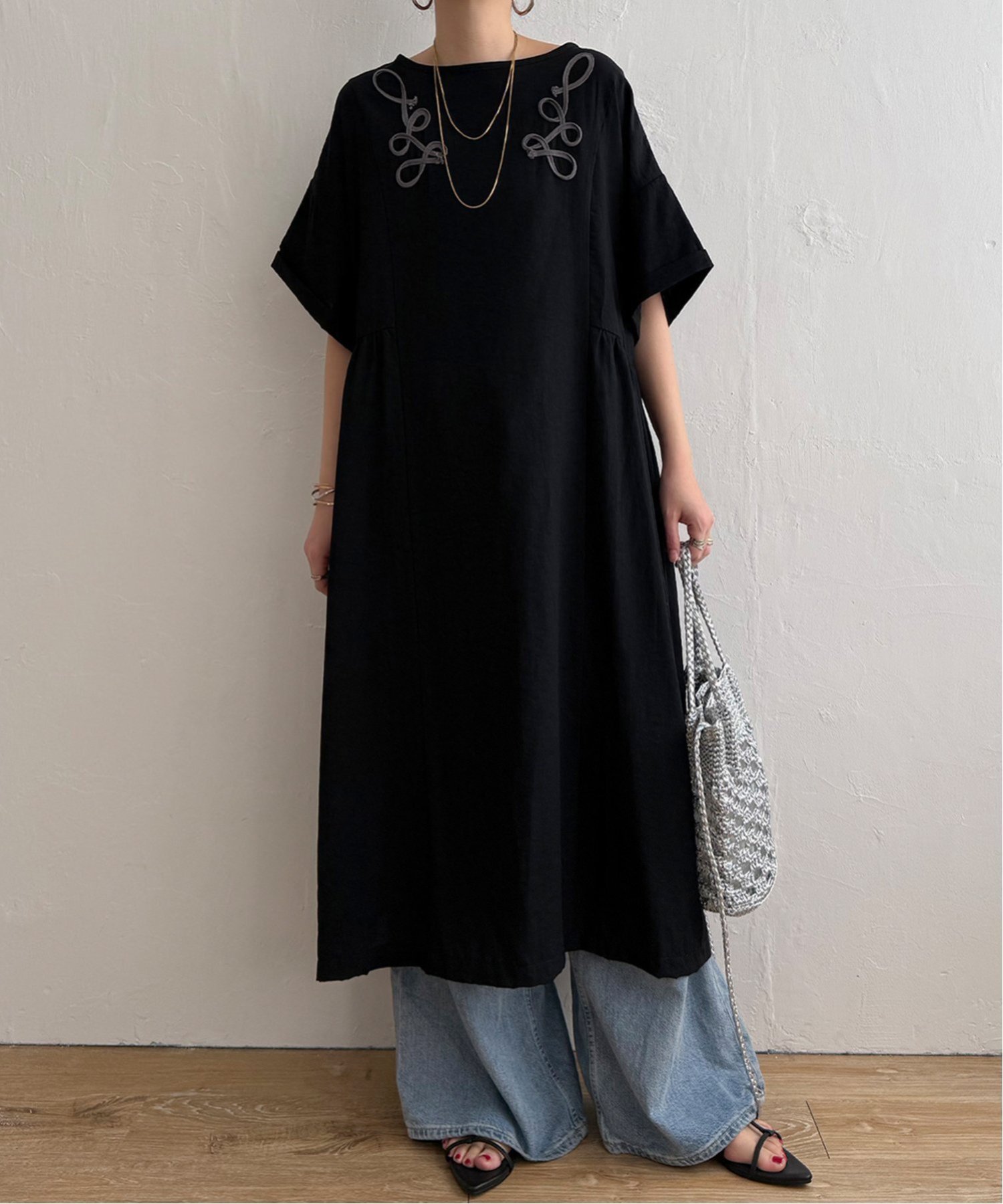 LBC with Life コード刺繍ロングワンピース エルビーシー ワンピース・ドレス ワンピース ブラウン ブラック ベージュ