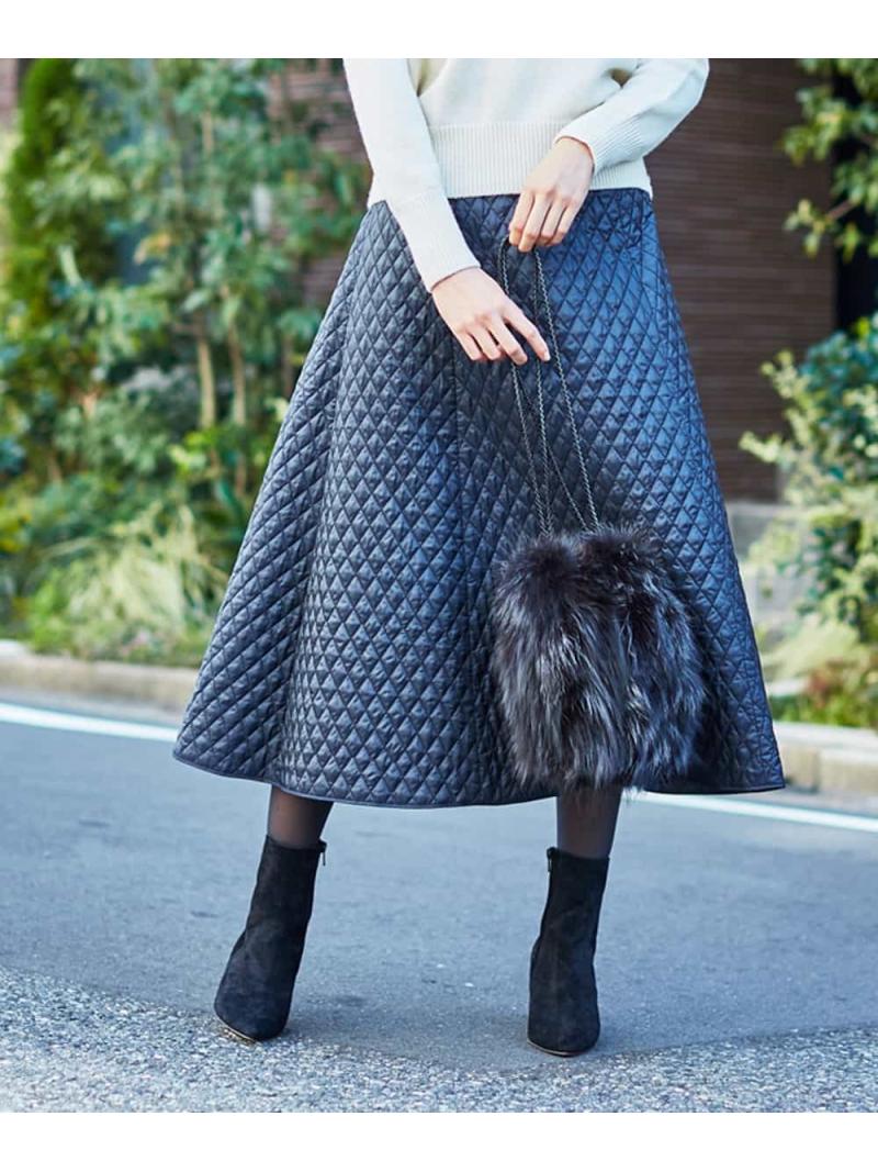 【SALE／60%OFF】MICHEL KLEIN ハイカウントタフタキルティングスカート ミッシェルクラン スカート その他のスカート ブラック ベージュ【送料無料】のサムネイル