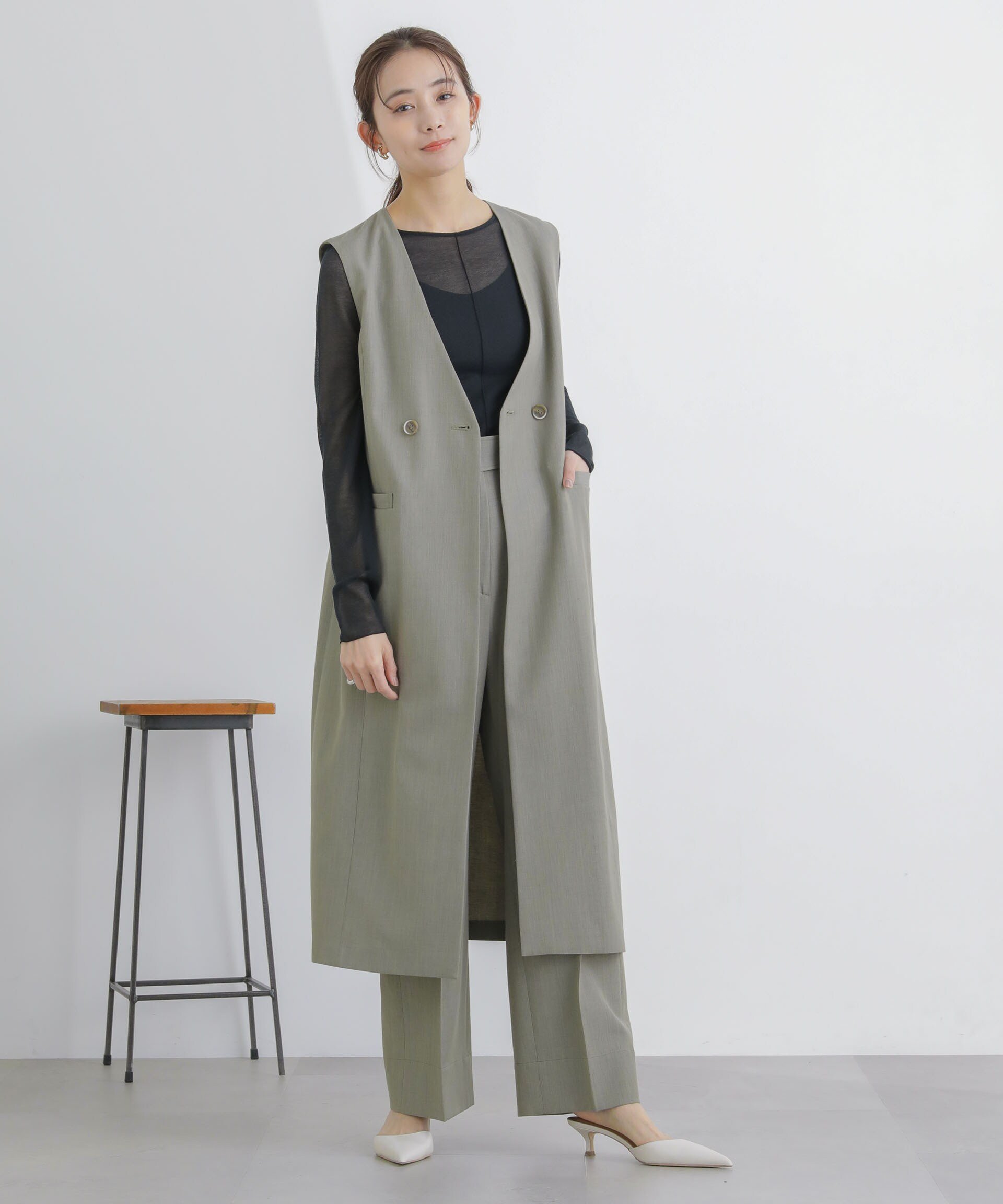 【美品】ペールグリーンコート ミントグリーンアウター ナノユニバース 緑 美品】ペールグリーンコート ミントグリーンアウター ナノ