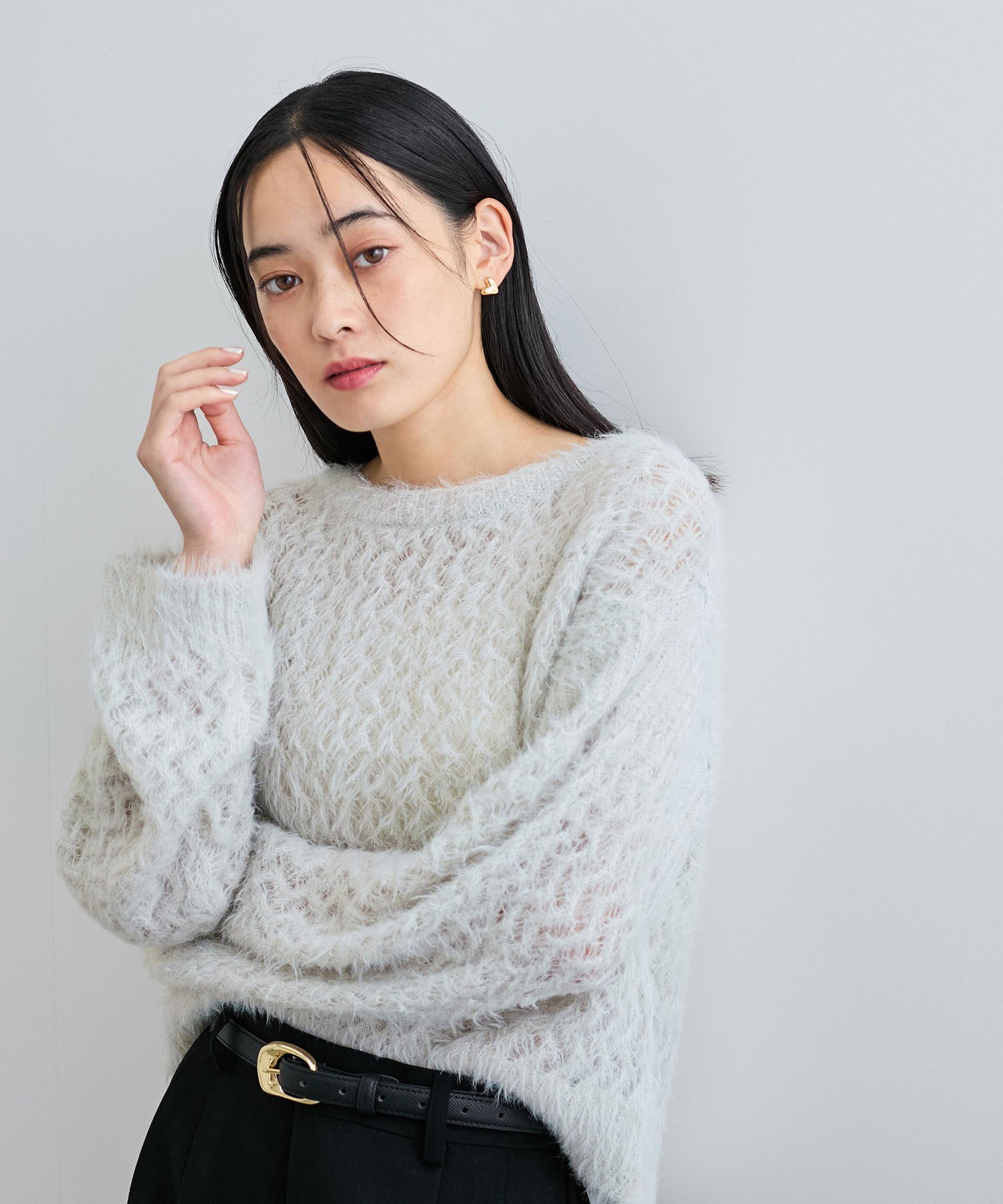 【SALE／40%OFF】VIS キラッと華やか!透かし柄シャギーニットプルオーバー ビス トップス ニット ホワイト グリーン グレー