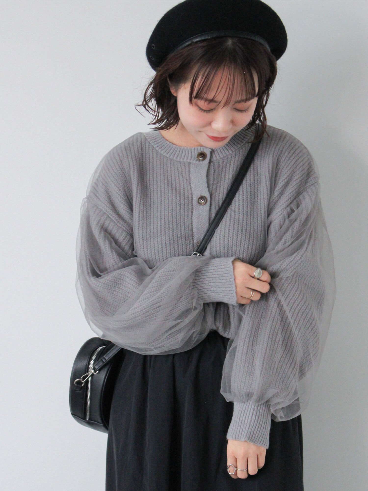 【SALE／45%OFF】ehka sopo チュールドッキングカーディガン エヘカソポ トップス カーディガン ピンク ホワイト ブルー グレーのサムネイル