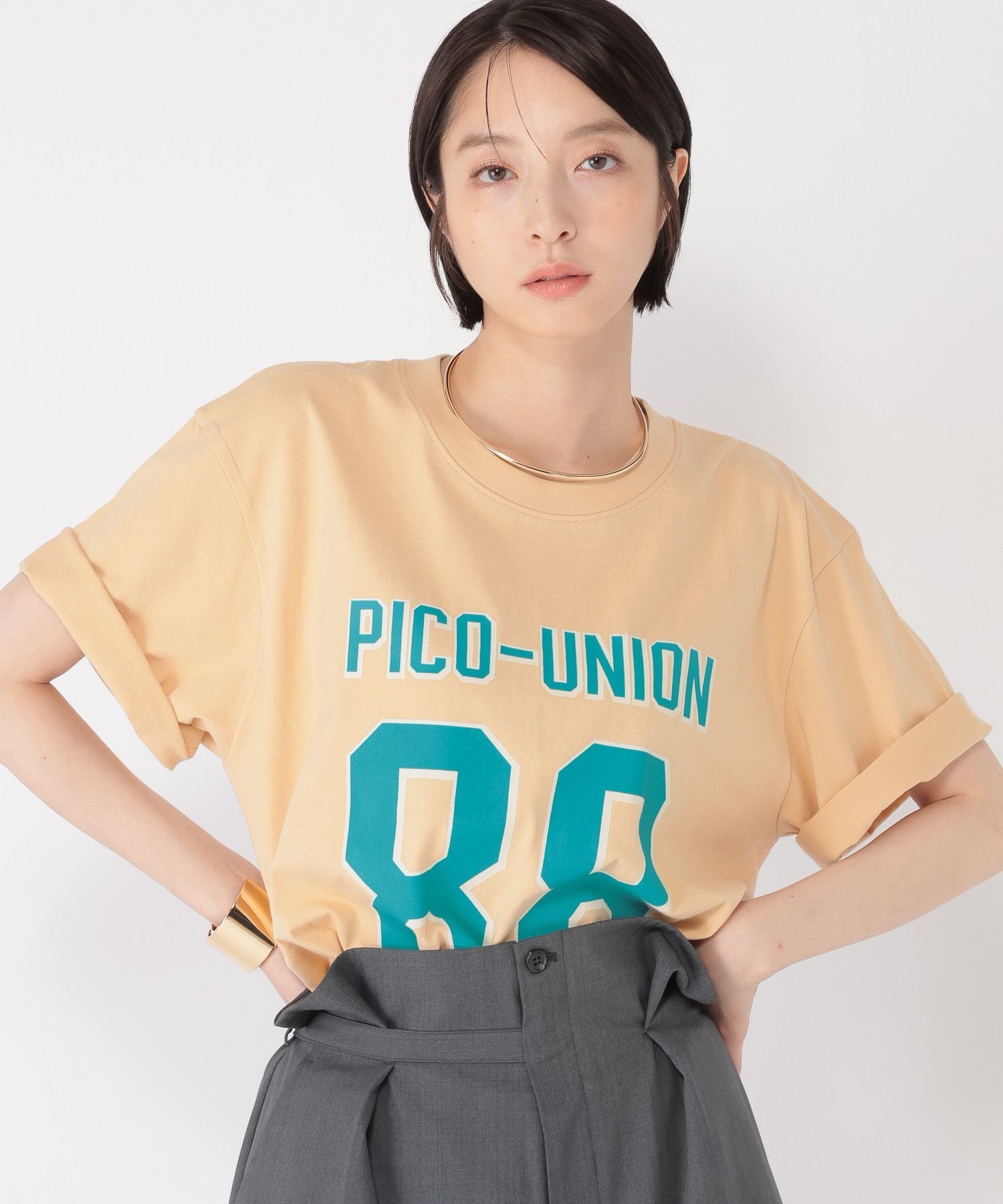 【daily CLIP】BIGナンバリングT スタディオクリップ トップス カットソー・Tシャツ ホワイト ベージュ ネイビー