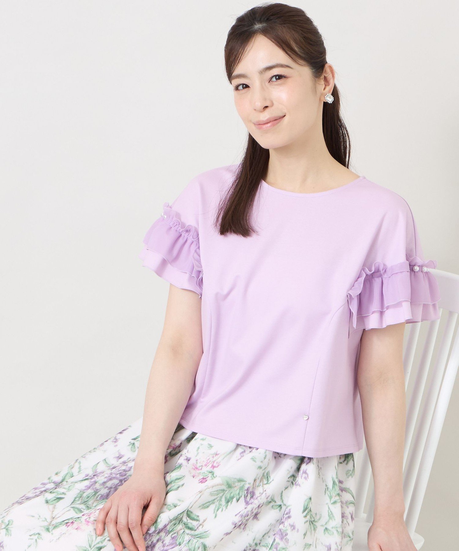 TO BE CHIC シアーギャザースリーブ カットソー トゥー ビー シック トップス カットソー・Tシャツ ホワイト ワインレッド ブラック
